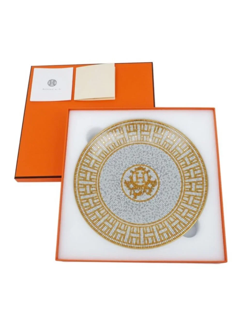 Hermes Dessert Plate Mosaic Vanquatre Gold Pottery Accessories